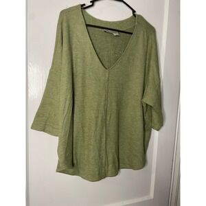 Saturday Sunday Women's‎ Top L Green V Neck 3/4 Sleeve Casual Blouse